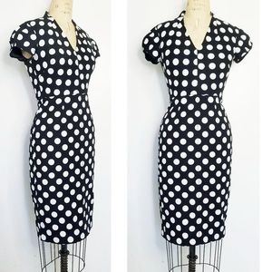 Betsey Johnson Retro Black and White Polka Dot Sheath Dress with Cap Sleeves 8